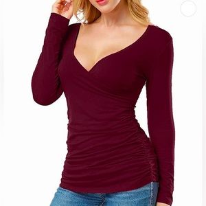 Allegrace V Neck Long Sleeve Ruched Wrap Top